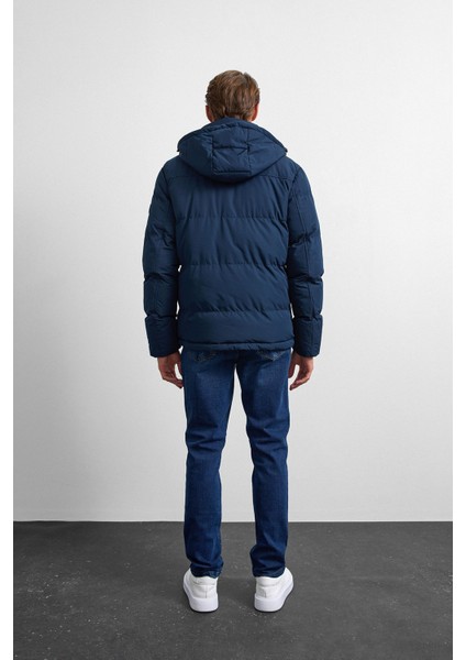 Lacivert Relaxed Fit Puffer Mont