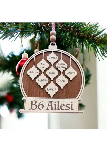 Kişiselleştirilebilir Aile Isimleriyle Yılbaşı Ağacı Süsü, Şık ve Özel Dekorasyon Parçası
