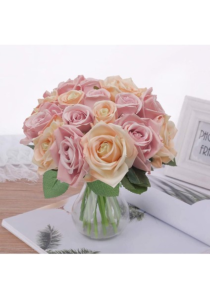 2 x 18 Baş Yapay Gül Buketi (Toz Renkli) (Yurt Dışından)