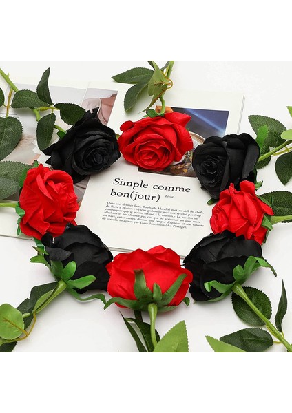 12 Adet Yapay Simülasyon Gül Buketi (Siyah, Kırmızı) (Yurt Dışından) fırsatları