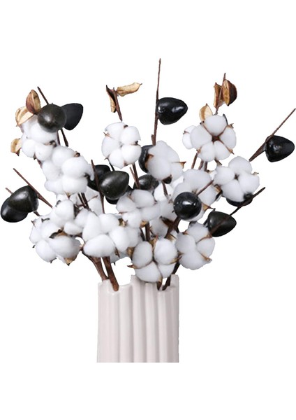 Kurutulmuş Pamuk Çiçekleri 3'lü Paket Suni Pamuk Şubesi 5 Kafa Pamuk (Yurt Dışından)