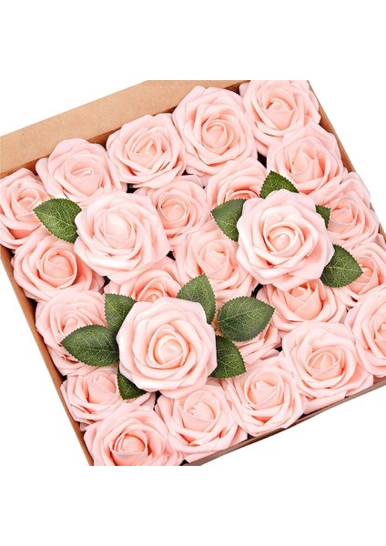 50 Adet Yapay Gül Yaprakları Allık Pembe Güller Real Touch Sha (Yurt Dışından)