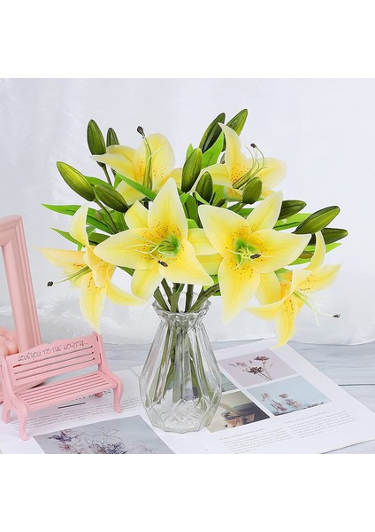 Yapay Çiçekler 5 Adet 5 Tomurcuklu Yapay Zambak (Sarı) (Yurt Dışından) fırsatları