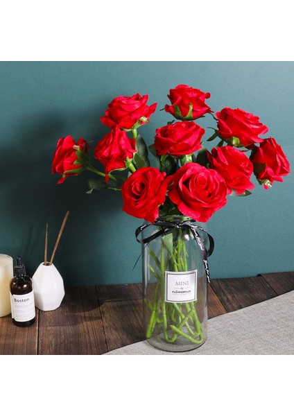 10 Adet Yapay Gül Buketi (Kırmızı - Çiçek Açan Güller) (Yurt Dışından) modelleri