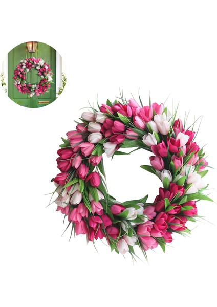 Esinti Yapay Lale Çiçek Çelenkleri Ön Kapı Için 45 cm Çiftlik Evi Pembe Çelenk Bahar (Yurt Dışından) fiyatları