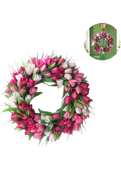 Esinti Yapay Lale Çiçek Çelenkleri Ön Kapı Için 45 cm Çiftlik Evi Pembe Çelenk Bahar (Yurt Dışından) modelleri
