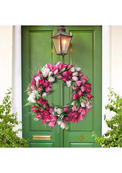 Esinti Yapay Lale Çiçek Çelenkleri Ön Kapı Için 45 cm Çiftlik Evi Pembe Çelenk Bahar (Yurt Dışından) fırsatları