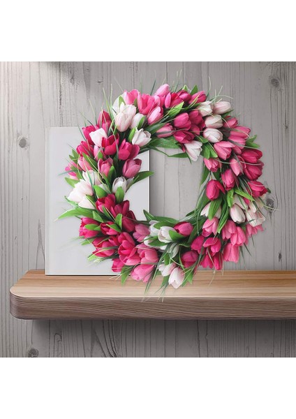 Esinti Yapay Lale Çiçek Çelenkleri Ön Kapı Için 45 cm Çiftlik Evi Pembe Çelenk Bahar (Yurt Dışından) indirimleri