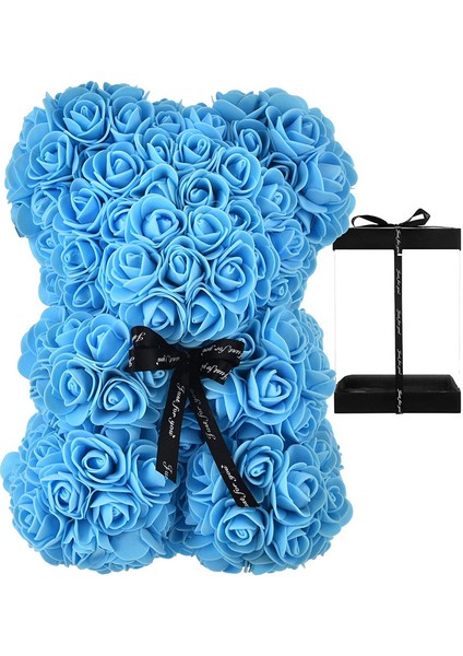Rose Ayı Si Şeffaf Bir Kutusu ile Birlikte Gelir （mavi, 25CM） (Yurt Dışından)