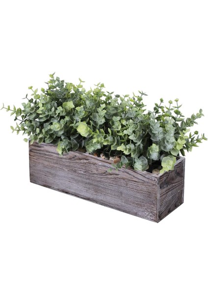 Rustik Dikdörtgen Ahşap Saksı Kutusunda Esinti Yapay Okaliptüs Bitkileri (Yurt Dışından)