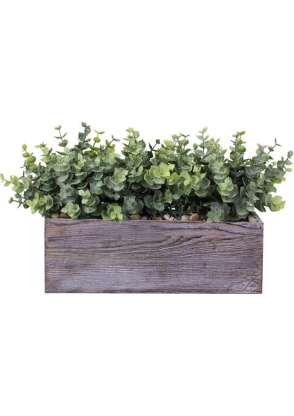 Rustik Dikdörtgen Ahşap Saksı Kutusunda Esinti Yapay Okaliptüs Bitkileri (Yurt Dışından) modelleri