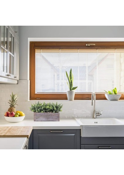 Rustik Dikdörtgen Ahşap Saksı Kutusunda Esinti Yapay Okaliptüs Bitkileri (Yurt Dışından) fırsatları