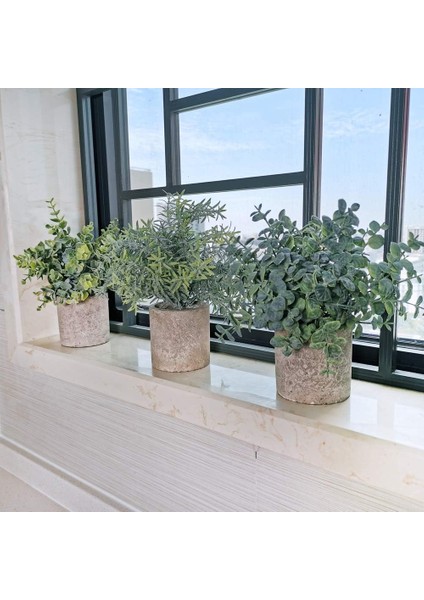 3'lü Yapay Mini Saksı Okaliptüs Bitkisi Seti, Yapay Yeşil Biberiye (Yurt Dışından) fırsatları