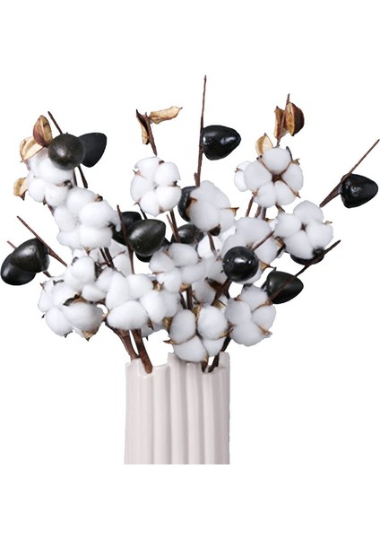 3 Adet Yapay Pamuk Dalı 5 Başlı Doğal Kuru Çiçek Buketi (Yurt Dışından)