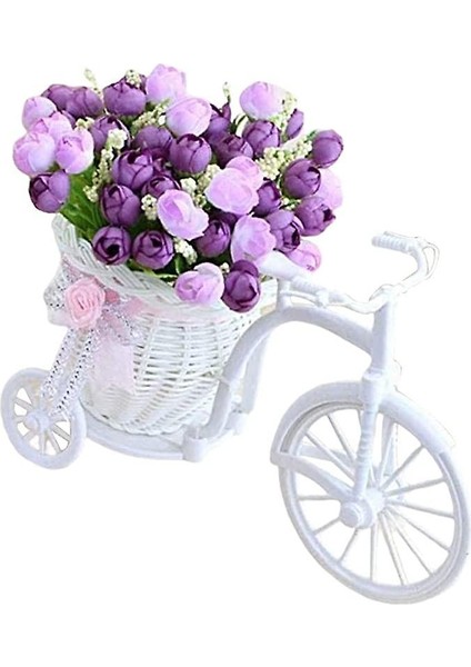Esinti Bisiklet Yapay Çiçek Üç Tekerlekli Bisiklet Ekici Bahçe Dekorasyon Rattan Vazo Sepeti (Yurt Dışından)