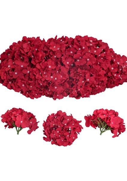 12 Adet Saplı Yapay Ortanca (Koyu Kırmızı) (Yurt Dışından)