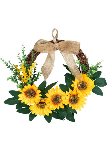 Esinti 35 cm Yapay Ayçiçeği Çelenk Dekorasyon, Çelenk Ön Kapı Mini Ayçiçeği Çelenk Yaz (Yurt Dışından)