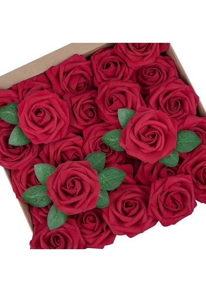 50 Adet Yapay Gül Çiçeği (Koyu Kırmızı) (Yurt Dışından)