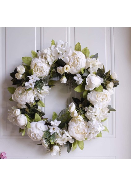 Esinti Şakayık Ortanca Çelenk, Ipek Beyaz Şakayık Ortanca Yapay Çiçekler F (Yurt Dışından) fırsatları