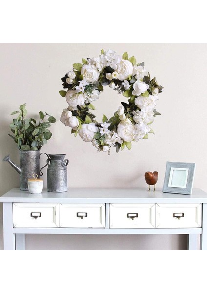 Esinti Şakayık Ortanca Çelenk, Ipek Beyaz Şakayık Ortanca Yapay Çiçekler F (Yurt Dışından) indirimleri