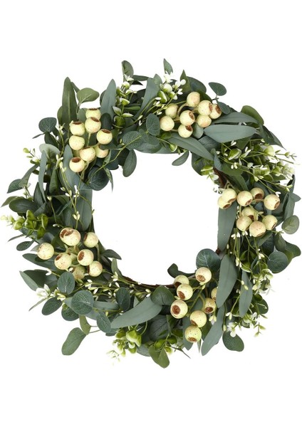 Esinti Yeşil Okaliptüs Çelengi, Büyük Meyveli Yapay Okaliptüs Yaprakları Çelenk (Yurt Dışından)