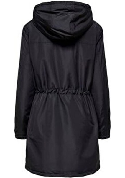 Kadın Black Parka Uzun Kol Midi Düz Desenli Günlük Kullanım İçin Dik Yaka