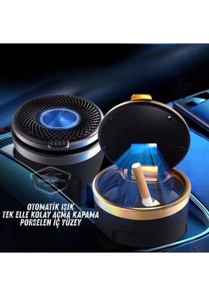 Üniversal Porselen Yanmaz Koku Geçirmez Altın Seramik Mavi Işıklı Lüx Oto Küllük Dumansız Kapaklı Spor Araç Içi Küllük Araba Küllüğü Gold fiyatları