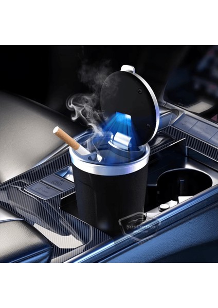 Üniversal Porselen Yanmaz Koku Geçirmez Altın Seramik Mavi Işıklı Lüx Oto Küllük Dumansız Kapaklı Spor Araç Içi Küllük Araba Küllüğü Gold