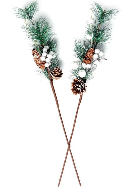 Yılbaşı Çiçeği Beyaz Kozalaklı Yapay Dal 56 Cm, 2'li Set