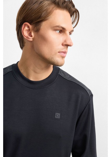 Siyah Regular Fit Bisiklet Yaka Sweatshirt