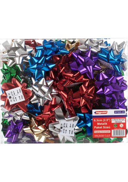 Metalik Paket Süsü 6.3cm, 100 Adet, Canlı Turuncu Renkli, Şık ve Dikkat Çekici.