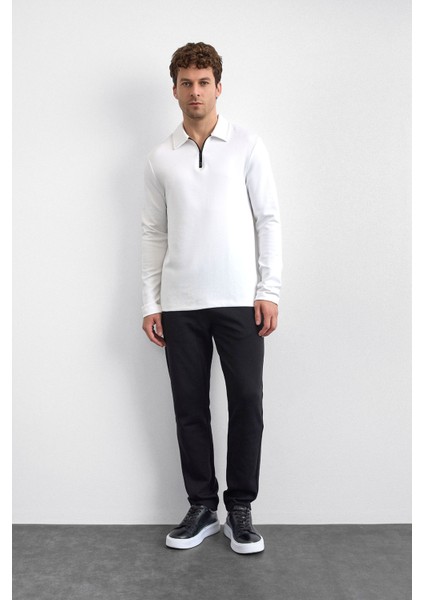 Beyaz Regular Fit Gömlek Yaka Yarım Fermuarlı Sweatshirt modelleri