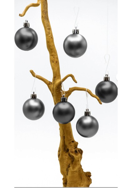 6 Lı 4 cm Yılbaşı Ağacı Süsü Cici Top Füme