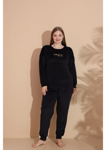 Estiva 25394 Uzun Kol Battal Kadife Pijama Takımı