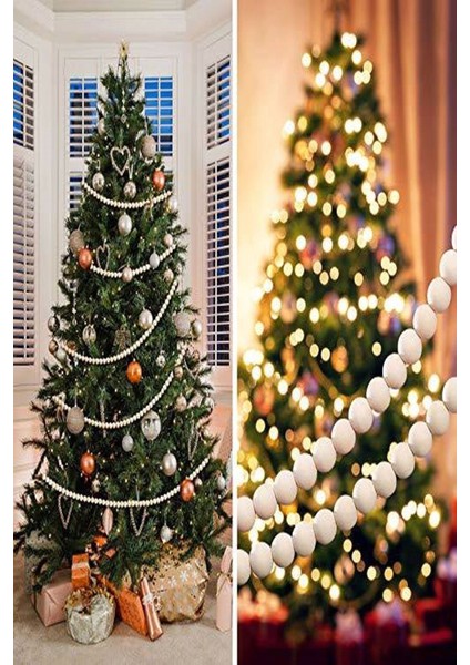 5 Metre Doğal Ahşap Boncuklu Yılbaşı Süsü, Sıcak ve Şık Dekorasyon Parçası