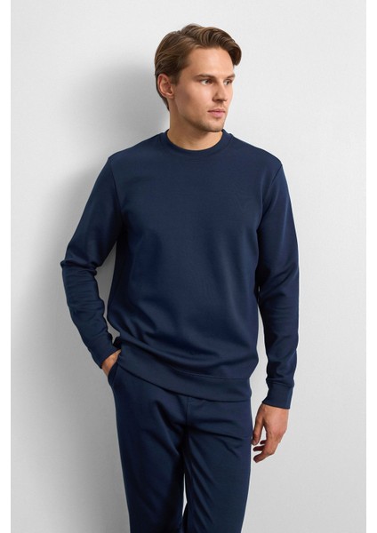 Lacivert Regular Fit Bisiklet Yaka Sweatshirt