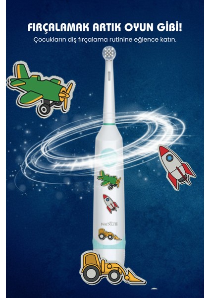 Çocuk Pilli Diş Fırçası Sticker Setli, Yumuşak Uçlu, Ipx7 Su Geçirmez