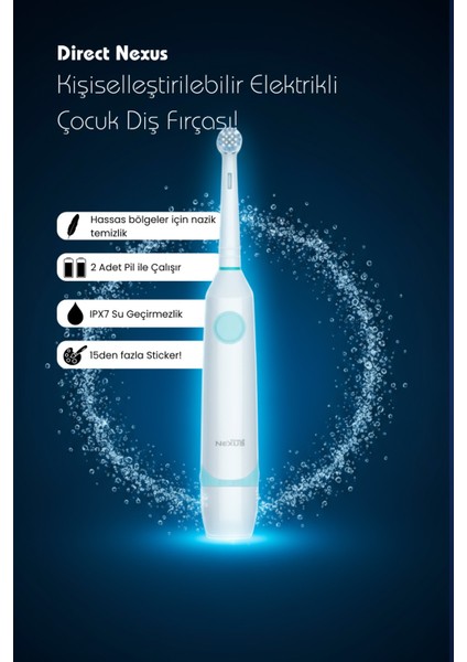 Çocuk Pilli Diş Fırçası Sticker Setli, Yumuşak Uçlu, Ipx7 Su Geçirmez indirimleri