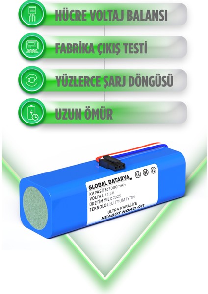 Neabot Nomo Q11 Uyumlu Akıllı Robot Süpürge Bataryası 14.4V 7000MAH Li-Ion Pil (Ultra Kapasite) modelleri