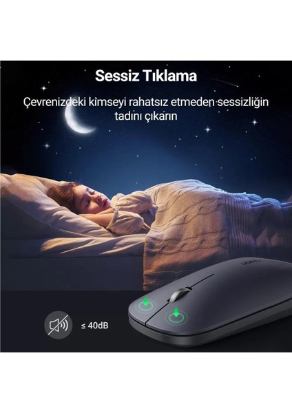 2.4Ghz Sessiz Tuşlu Kablosuz Optik Mouse, Gri, 90373