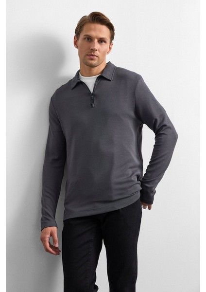 Antrasit Regular Fit Yarım Fermuarlı Sweatshirt fiyatları