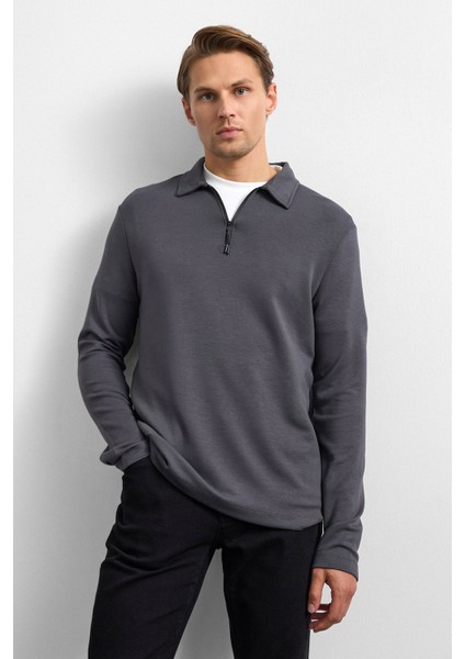 Antrasit Regular Fit Yarım Fermuarlı Sweatshirt modelleri