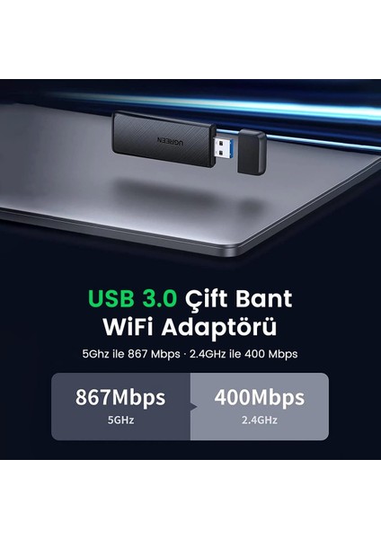 AC1300 USB 3.0 1300Mbps 2.4/5Ghz Wi-Fi Kablosuz Alıcı Ağ Adaptörü, 50340