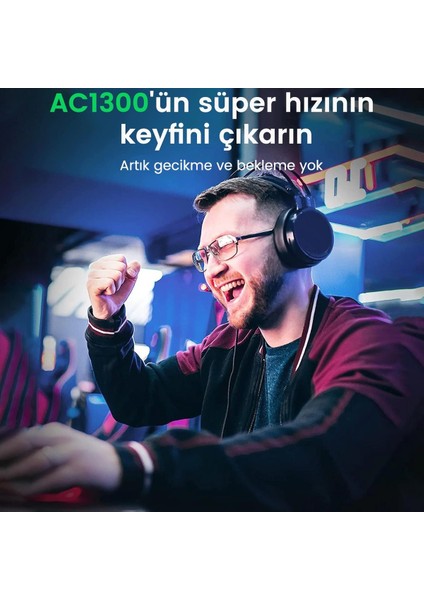 AC1300 USB 3.0 1300Mbps 2.4/5Ghz Wi-Fi Kablosuz Alıcı Ağ Adaptörü, 50340