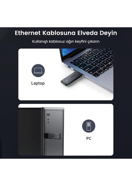 AC1300 USB 3.0 1300Mbps 2.4/5Ghz Wi-Fi Kablosuz Alıcı Ağ Adaptörü, 50340