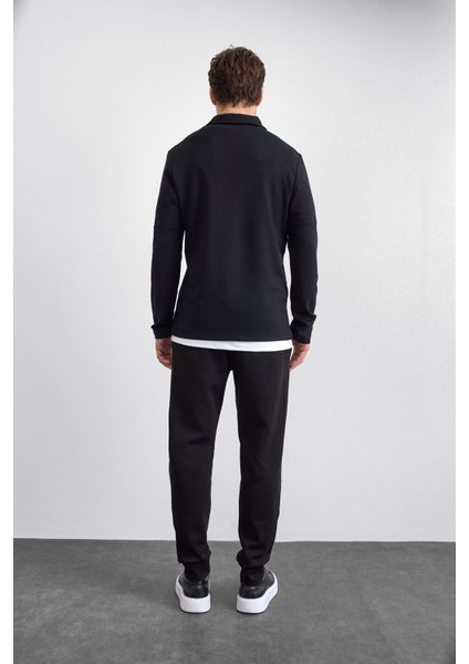 Siyah Regular Fit Gömlek Yaka Yarım Fermuarlı Sweatshirt indirimleri