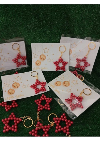 Kırmızı Inci Yıldız Anahtarlık Seti, Şık ve Güzel Hediye Seçeneği