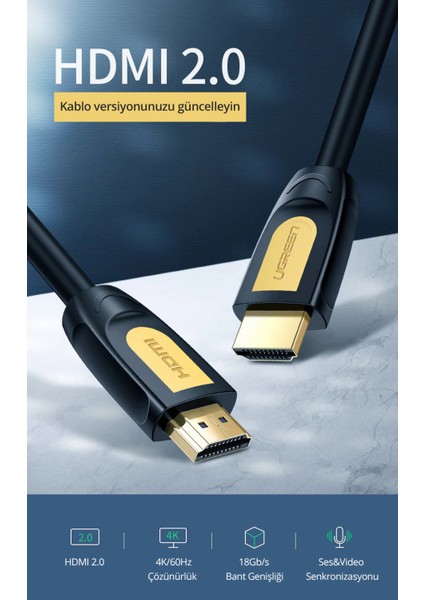 4K HDMI Kablo, 1 m, Siyah, 10115