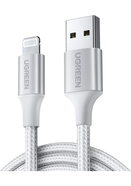 Lightning - USB-A Örgülü MFi Sertifikalı İphone Hızlı Şarj Kablosu, 2 m, Gümüş, 60163