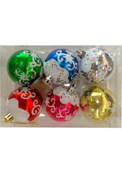 Yılbaşı Topları Desenli 6 cm Renkli 6'lı Çam Ağacı Süsleri fiyatları